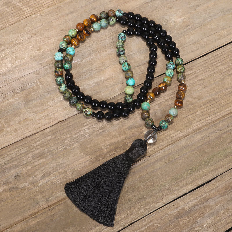 Nimara Ritual 108 Mala Beads Natural Stone Tiger Eye Turquoise Protection Strength Bracelet Necklace