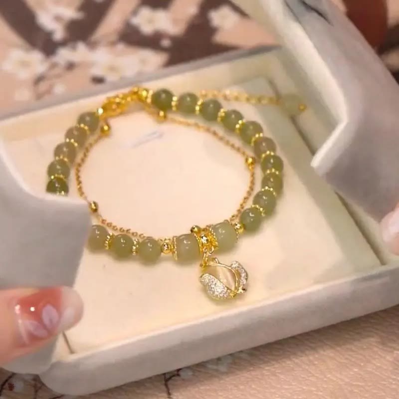 Nimara Ritual Jade Leaf Ginkgo Tulip Peanut Fu Character Luck Beaded Bracelet