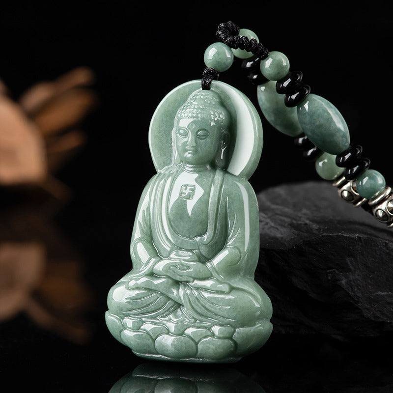 Nimara Ritual Amitabha Buddha Jade Amulet Compassion String Necklace