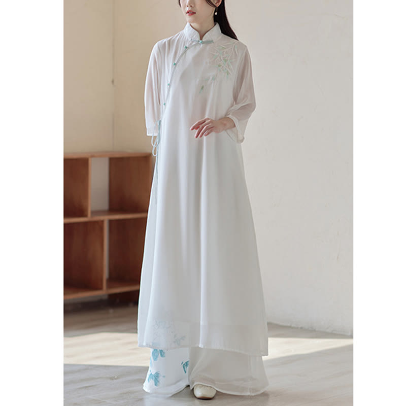 Nimara Ritual Bamboo Cheongsam Dress Midi Dress Wide Leg Pants Meditation Spiritual Zen Practice Clothing