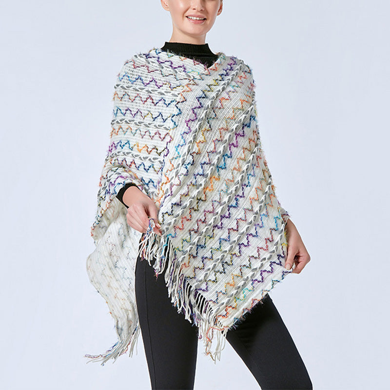 Nimara Ritual Tibetan Colorful Striped Shawl Tassels Pullover Winter Cozy Travel Scarf Wrap
