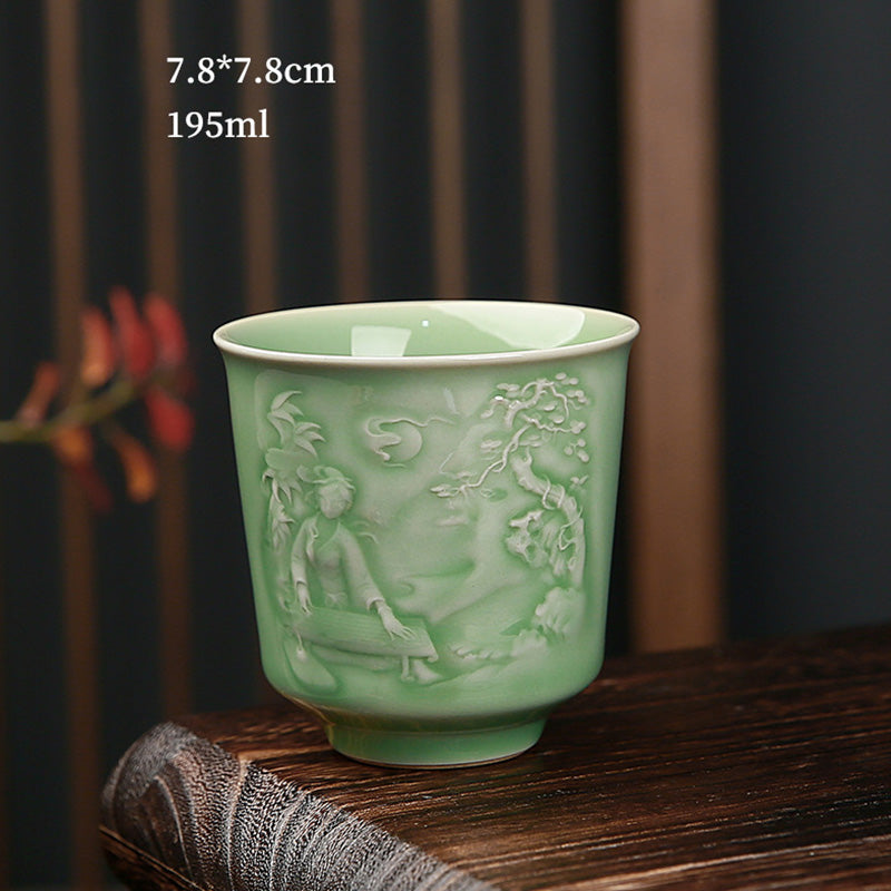 Nimara Ritual Trees Pavilion Mountains Rivers Pine Ceramic Teacup Kung Fu Tea Cup
