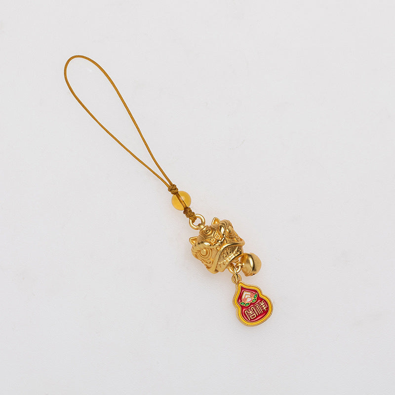 Nimara Ritual Dancing Lion Auspicious Ruyi Safe Peace Rich Copper Wealth Phone Hanging Decoration