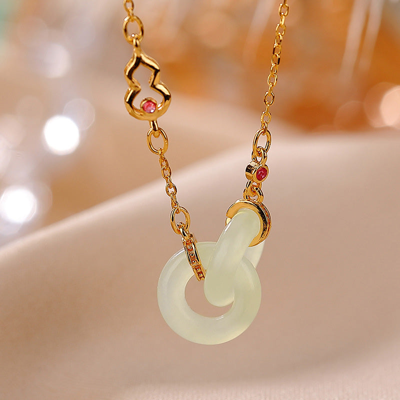 Nimara Ritual 925 Sterling Silver Round Jade Luck Prosperity Necklace Chain Pendant