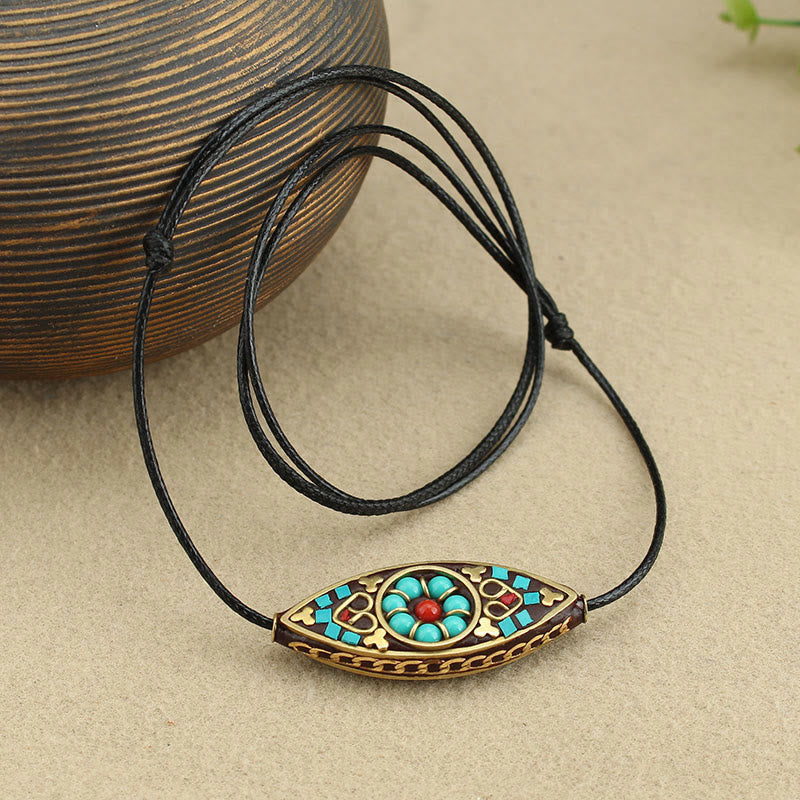 Nimara Ritual Tibet Turquoise Bead Marquise Pattern Protection Strength Necklace Pendant