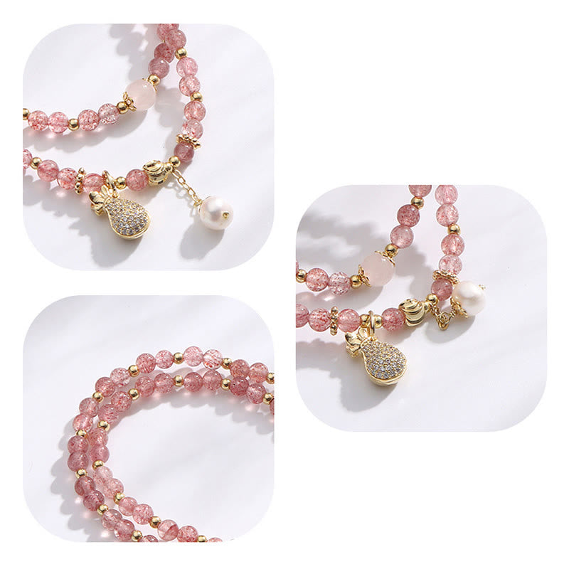 Nimara Ritual Strawberry Quartz Money Bag Positive Charm Double Wrap Bracelet