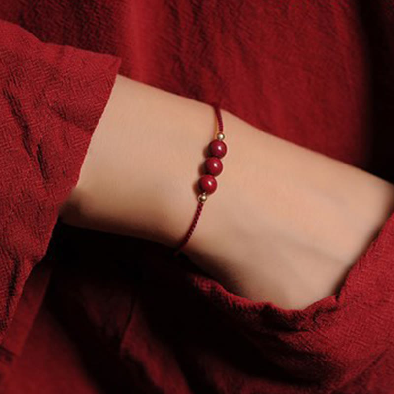 Nimara Ritual 14K Gold Plated Natural Cinnabar Blessing String Braided Bracelet