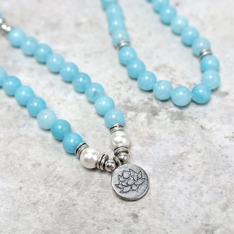 Nimara Ritual Natural Amazonite Stone Healing Lotus Mala Bracelet
