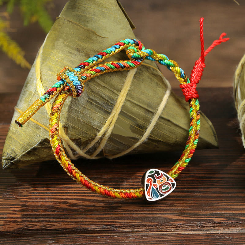 Nimara Ritual 925 Sterling Silver Dragon Boat Festival Fu Character Zongzi Pattern Luck Handmade Multicolored Child Adult Bracelet