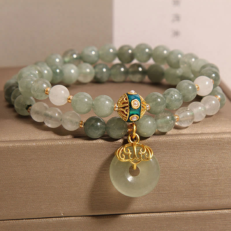 Nimara Ritual Green Aventurine Peace Buckle Charm Luck Double Wrap Bracelet