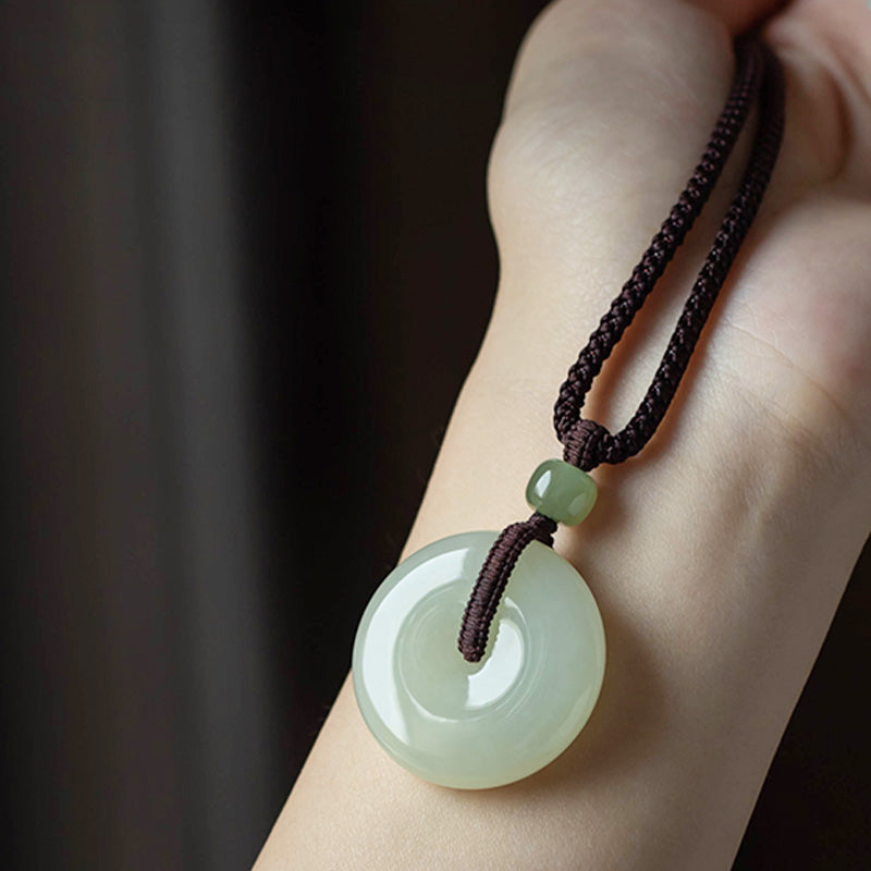 Nimara Ritual Natural Round Jade Peace Buckle Luck Prosperity Necklace Pendant