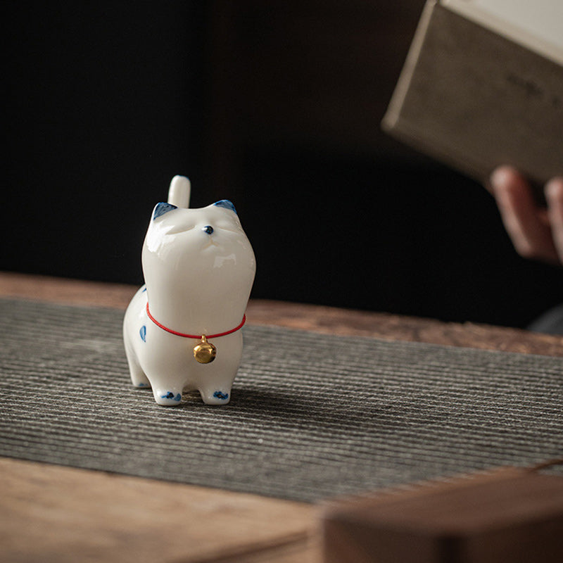 Nimara Ritual Mini Lucky White Cat Kitten Tea Pet Ceramic Home Desk Figurine Decoration