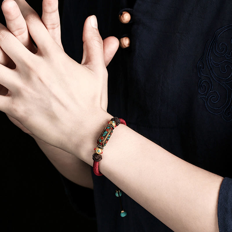 Nimara Ritual Handmade Tibetan Turquoise Om Mani Padme Hum Strength Braided Bracelet