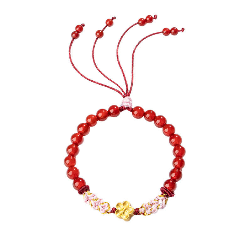 Nimara Ritual 999 Sterling Silver Natural Red Agate Pink Crystal Cherry blossom Bracelet