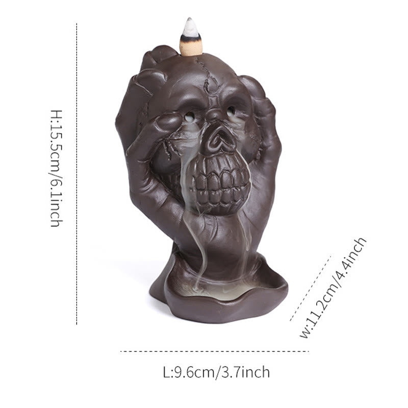 Nimara Ritual Halloween Skull With Ghost Hand Purple Clay Spiritual Incense Burner Decoration