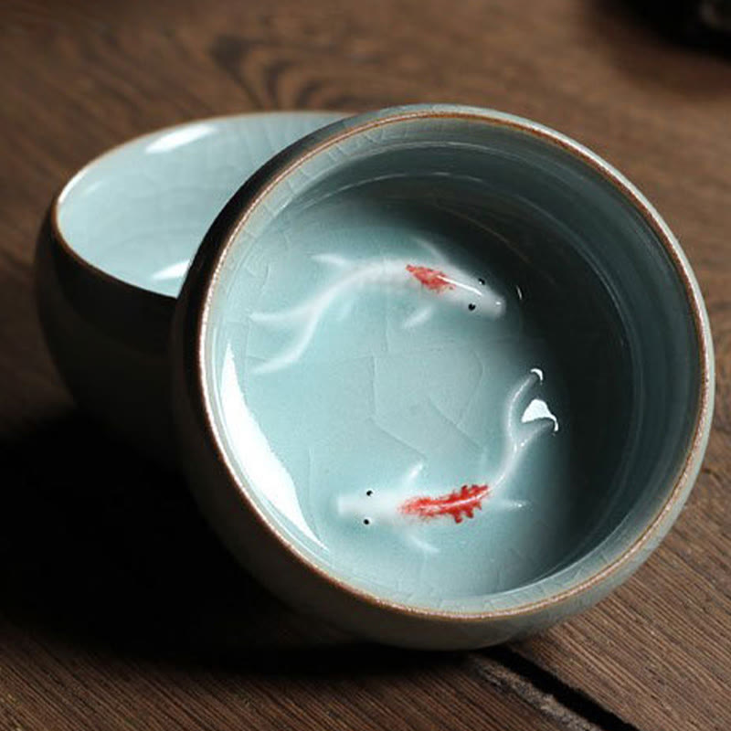 Nimara Ritual Colorful Koi Fish Ceramic Teacup Kung Fu Tea Cup Bowl