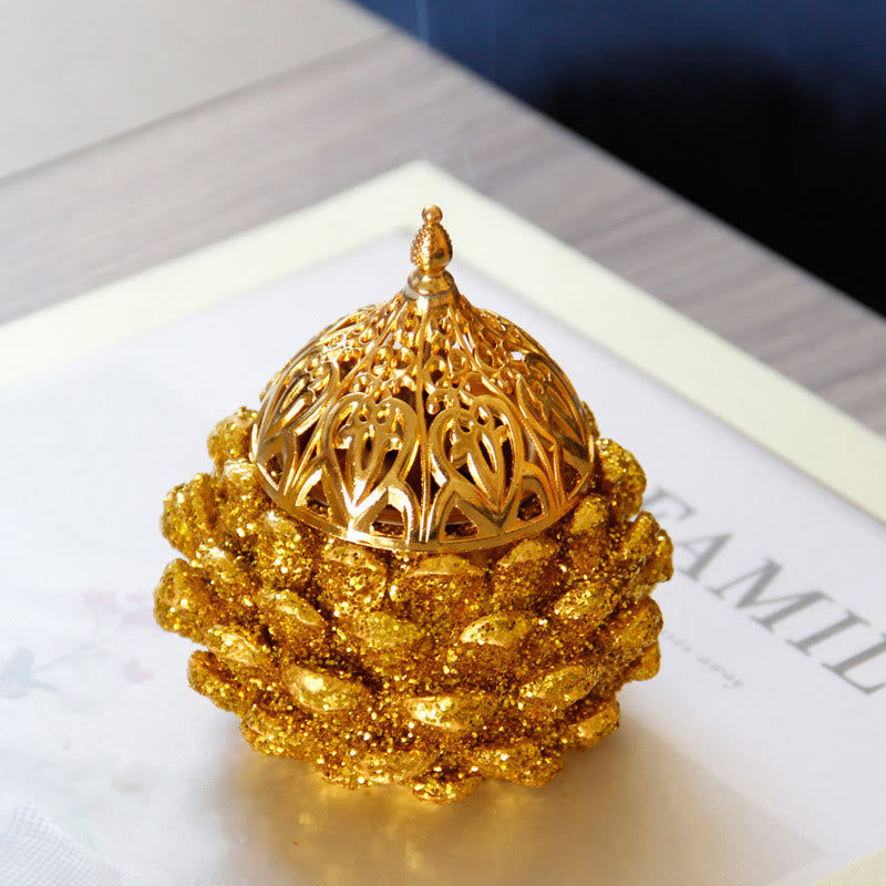 Nimara Ritual Gold Pine Cone Pattern Spiritual Rituals Mini Incense Burner Home Tabletop Decor