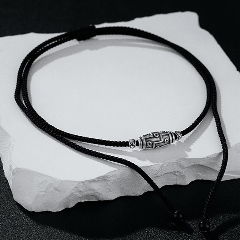 Nimara Ritual 999 Sterling Silver Nine-Eye Dzi Bead Pattern Protection Rope Necklace Pendant