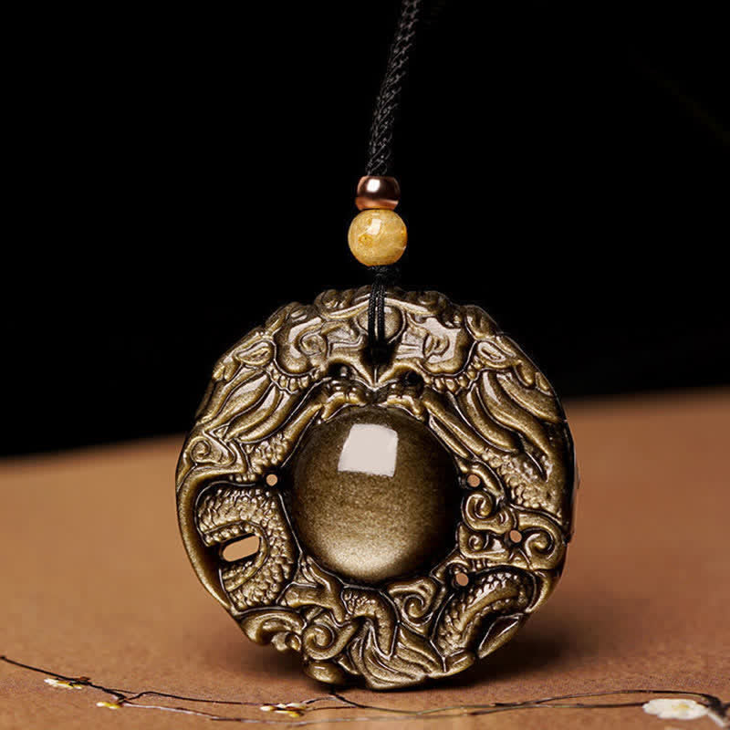 Nimara Ritual Natural Gold Sheen Obsidian Rainbow Obsidian Dragon Strength Necklace Pendant