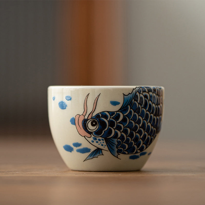 Nimara Ritual Koi Fish Arowana Peony Sunflower Ceramic Teacup Kung Fu Tea Cup 60ml