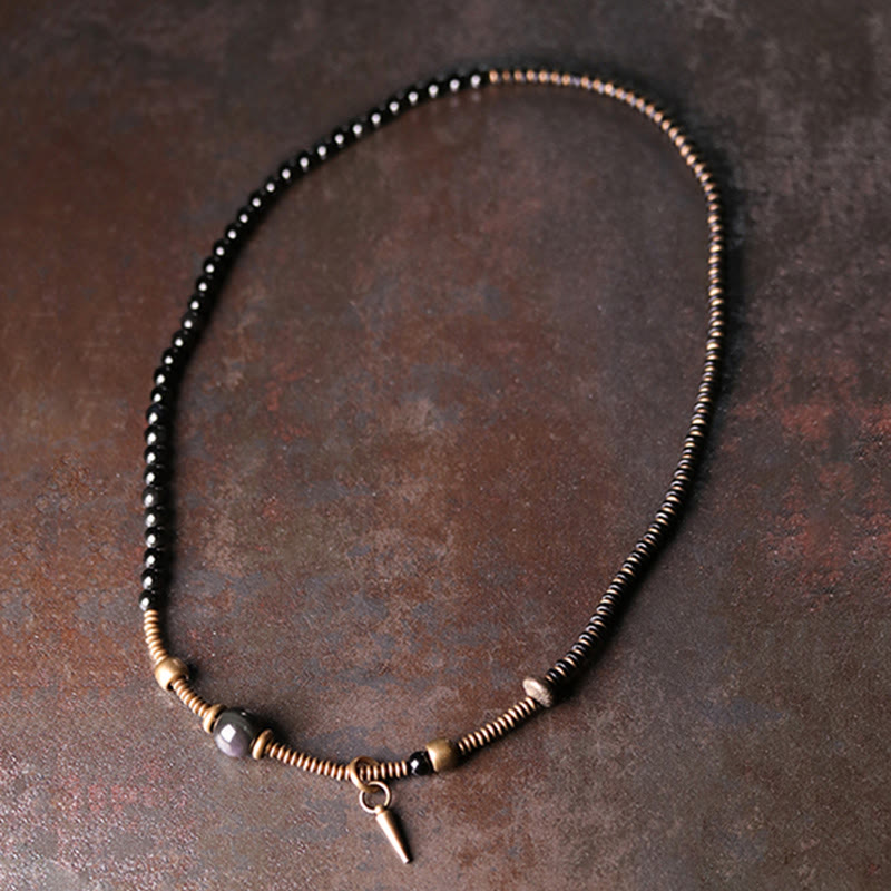 Nimara Ritual Rainbow Obsidian Ebony Wood Copper Healing Triple Wrap Bracelet