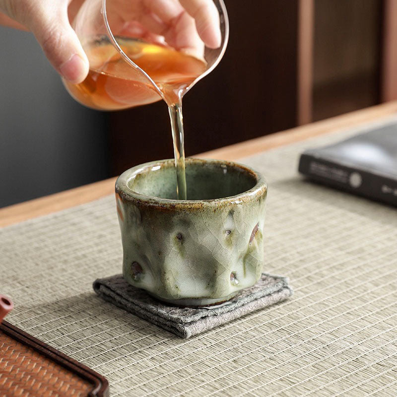 Nimara Ritual Handcrafted Simple Cracked Ice Texture Chinese Jianzhan Ceramic Teacup Kung Fu Tea Cup