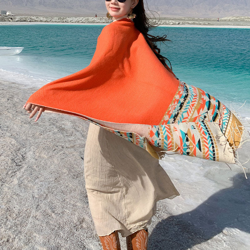 Nimara Ritual Tibetan Shawl Colorful Geometry Winter Cozy Travel Scarf Wrap