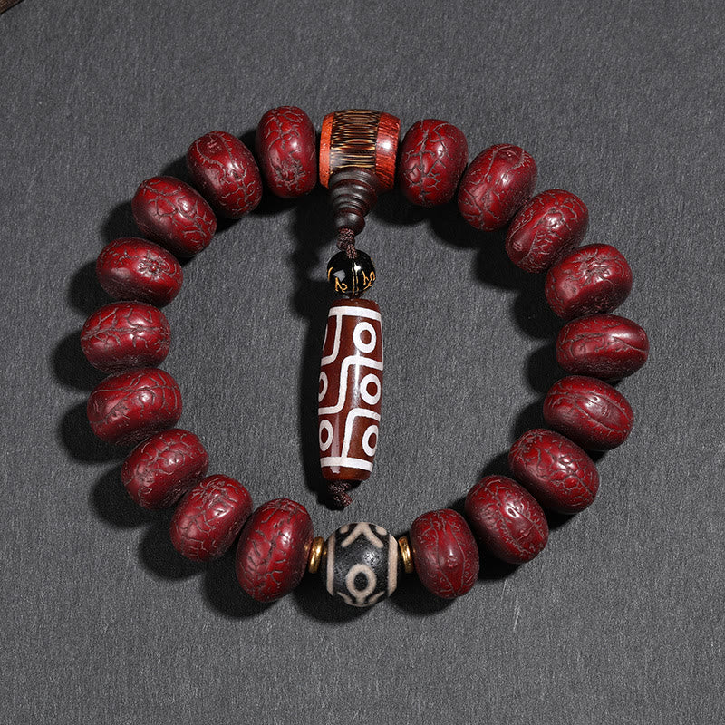 Nimara Ritual Tibet Bodhi Seed Dzi Bead Dancing Lion Luck Bracelet Wrist Mala