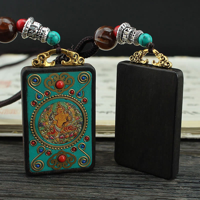 Nimara Ritual Tibet God Of Wealth Money Tree Golden Phoenix Thangka Ebony Peace Necklace Pendant