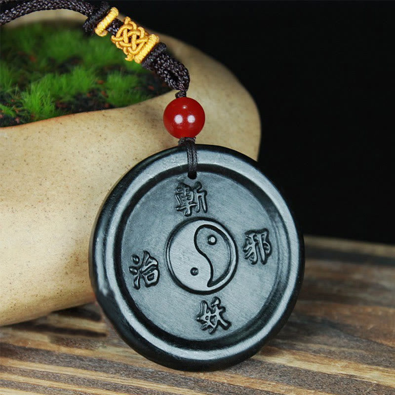 Nimara Ritual Natural Hetian Cyan Jade Yin Yang Luck Harmony Necklace Pendant