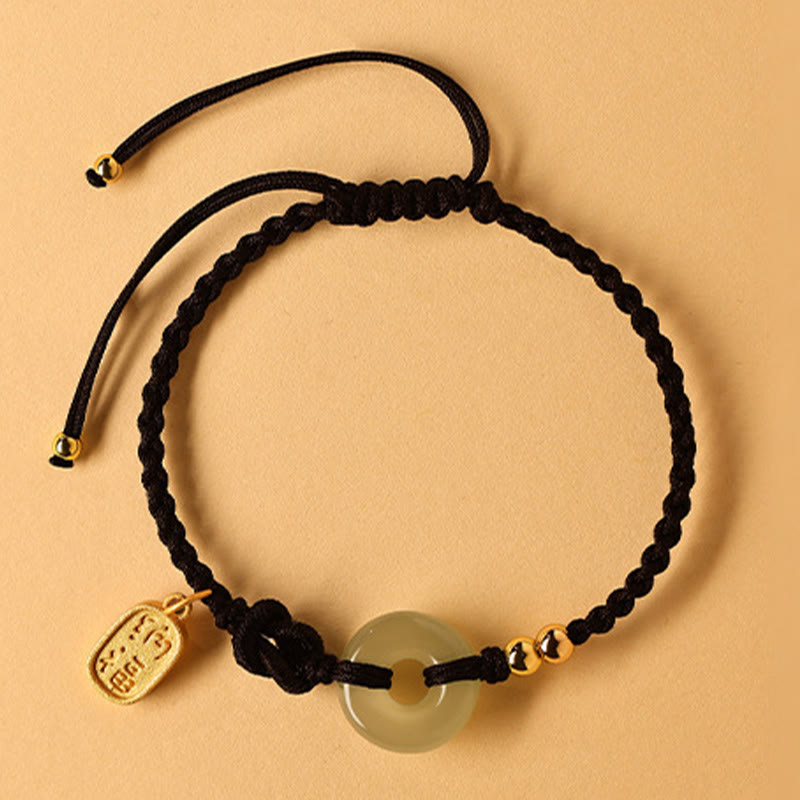 Nimara Ritual Hetian Jade Peace Buckle Fu Character String Luck Bracelet