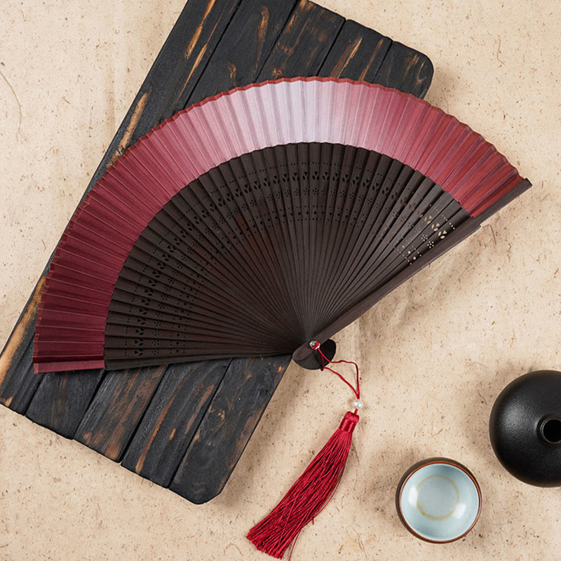 Nimara Ritual Solid Color Gradient Hollow Engraved Handheld Bamboo Folding Fan
