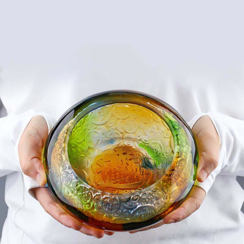 Nimara Ritual Handmade Liuli Crystal Treasure Bowl Ingots Art Piece Home Decoration