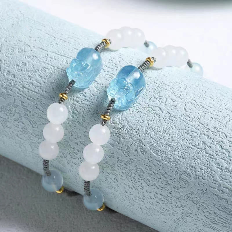 Nimara Ritual Natural Aquamarine PiXiu Hetian White Jade Healing Bracelet