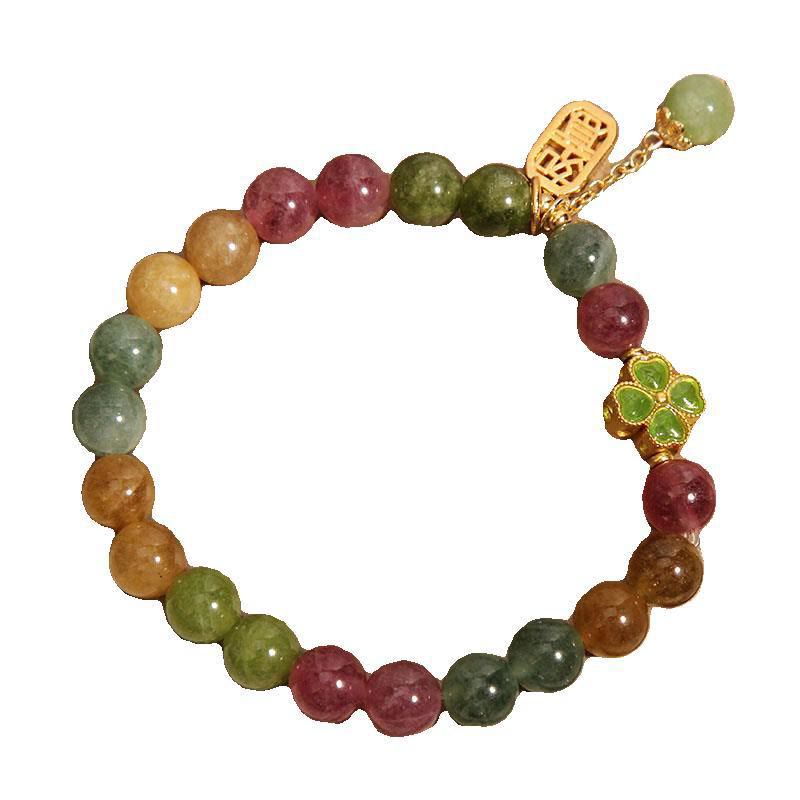 Nimara Ritual Tourmaline Jade Colorful Four-leaf Clover Positive Bracelet
