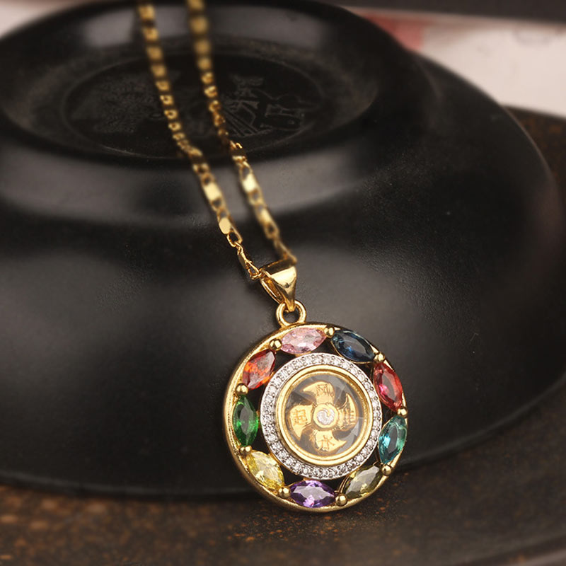 Nimara Ritual Colorful Zircon Copper Wealth Luck Rotation Bracelet Necklace Pendant
