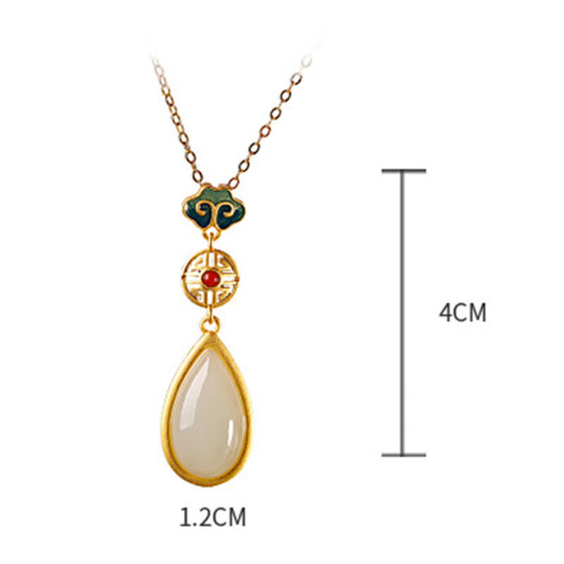 Nimara Ritual 925 Sterling Silver Hetian White Jade Water Drop Chain Necklace Pendant Bracelet