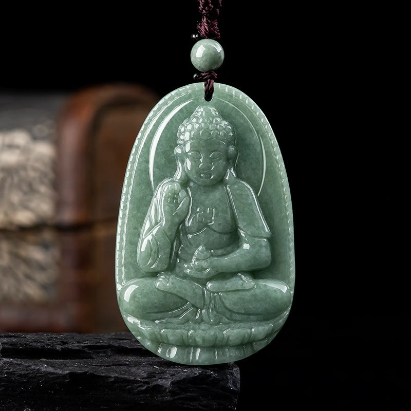 Nimara Ritual Chinese Zodiac Natal Buddha Natural Jade Wealth Prosperity Necklace Pendant