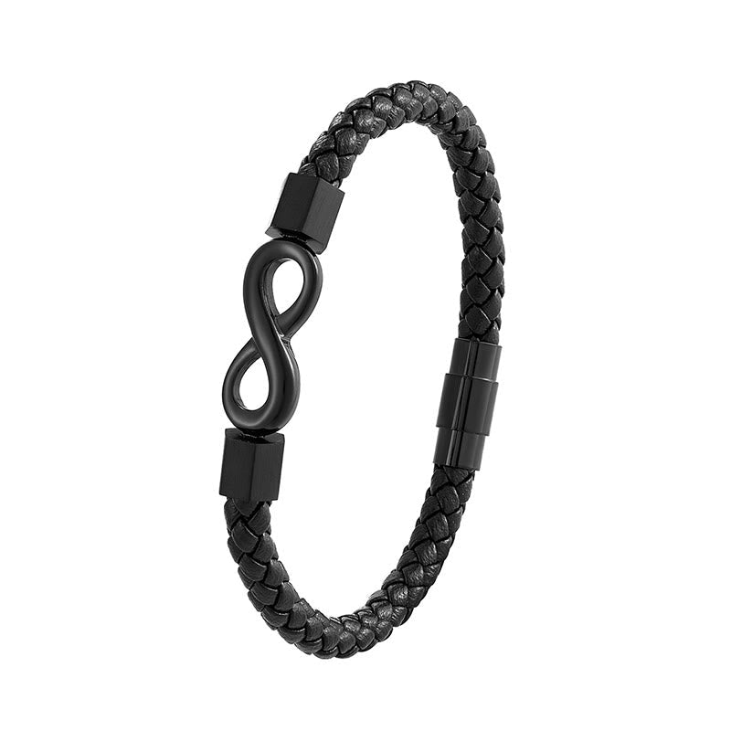 Nimara Ritual Endless Knot Titanium Steel Infinity Leather Weave Balance Bracelet