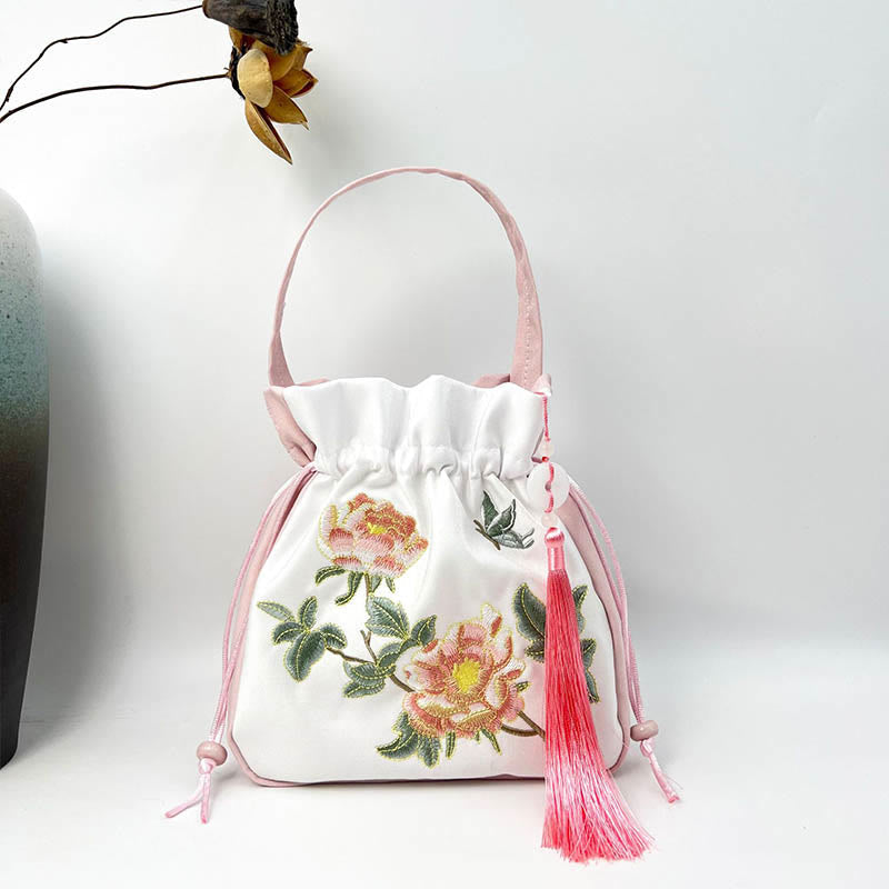 Nimara Ritual Embroidered Osmanthus Peony Grape Cat Cotton Linen Tote Crossbody Bag Shoulder Bag Handbag