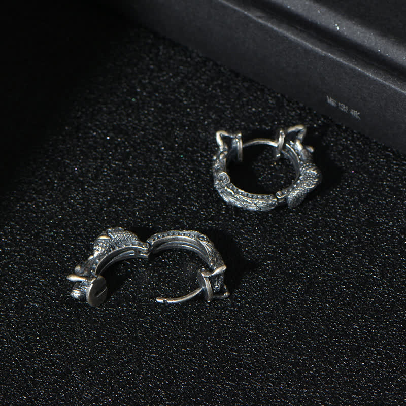 Nimara Ritual 925 Sterling Silver Dragon Hoop Pattern Protection Earrings