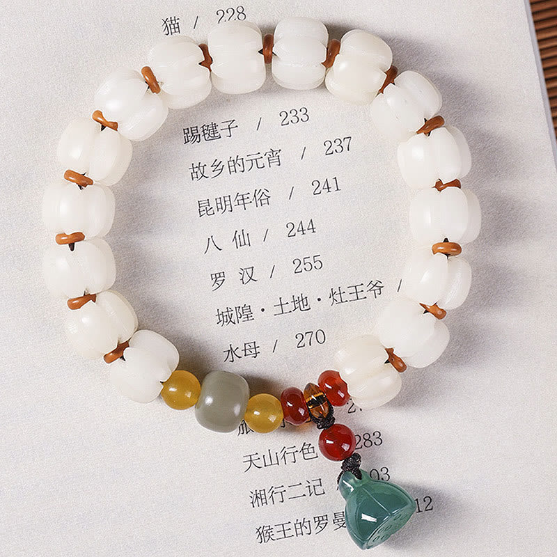 Nimara Ritual Natural Bodhi Seed Red Agate Bodhi Calm Harmony Engraved Pumpkin Bead Lotus Bracelet