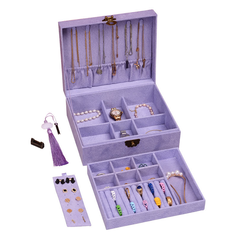 Nimara Ritual Simple Design Jewelry Box Organizer Two-Layer Jewelry Storage Box Flannel Box With Lock
