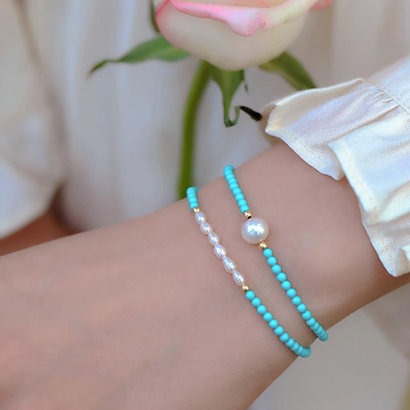 Nimara Ritual Turquoise Red Agate Pearl Small Beaded Protection Bracelet