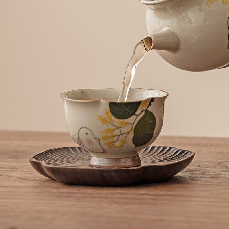 Nimara Ritual Hand Painted Small Osmanthus Rabbit Ceramic Teacup Kung Fu Tea Cup 40ml