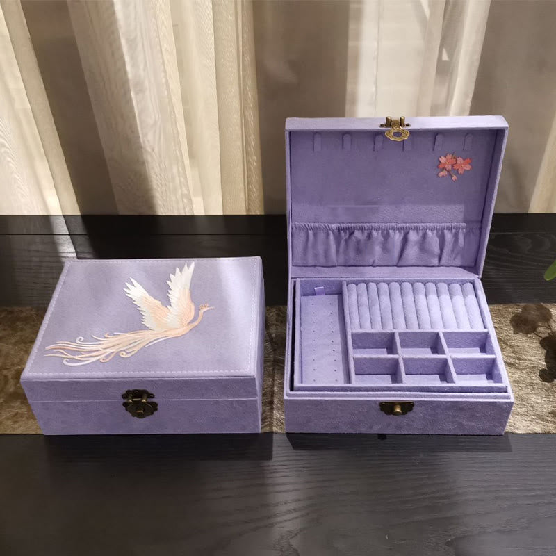 Nimara Ritual Purple Phoenix Jewelry Box Organizer Two-Layer Jewelry Storage Box Flannel Box