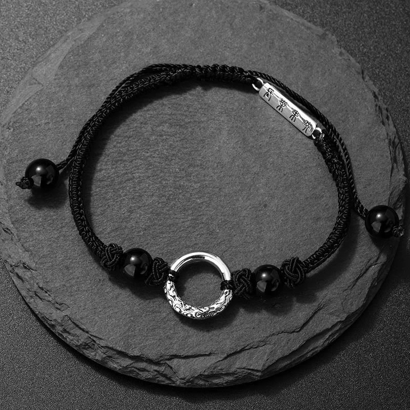 Nimara Ritual 925 Sterling Silver Black Onyx Peace Buckle Protection Bracelet