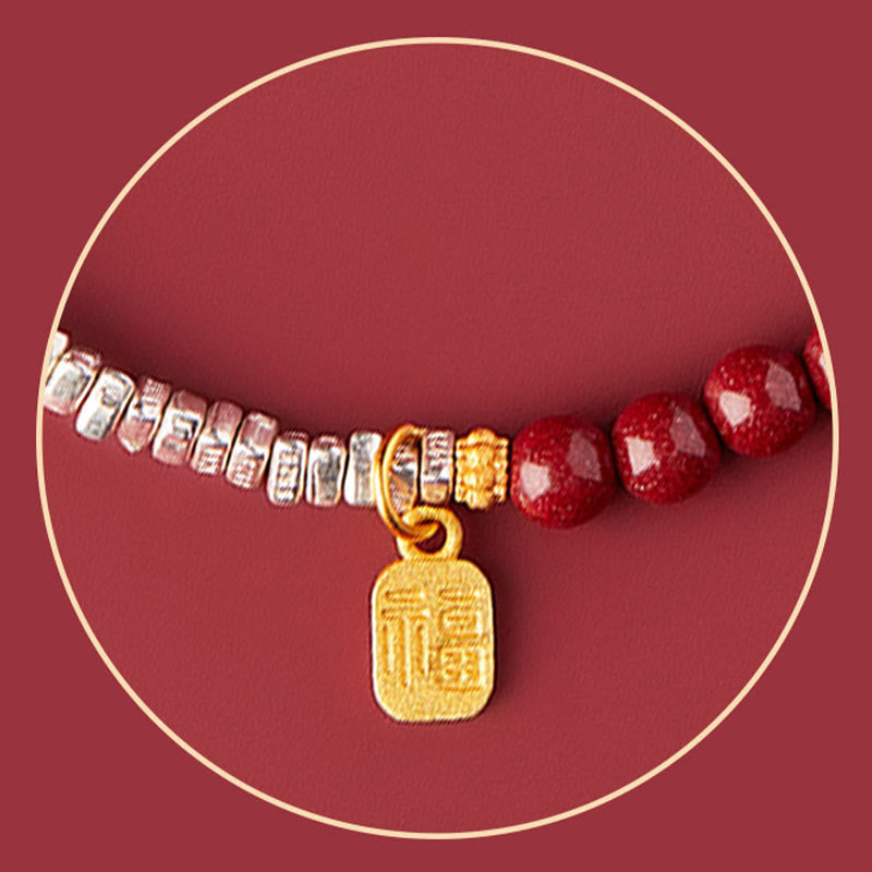 Nimara Ritual 925 Sterling Silver Cinnabar Fu Character Blessing Bracelet