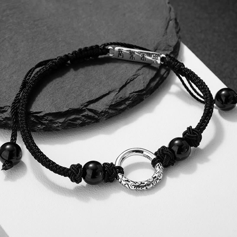 Nimara Ritual 925 Sterling Silver Black Onyx Peace Buckle Protection Bracelet