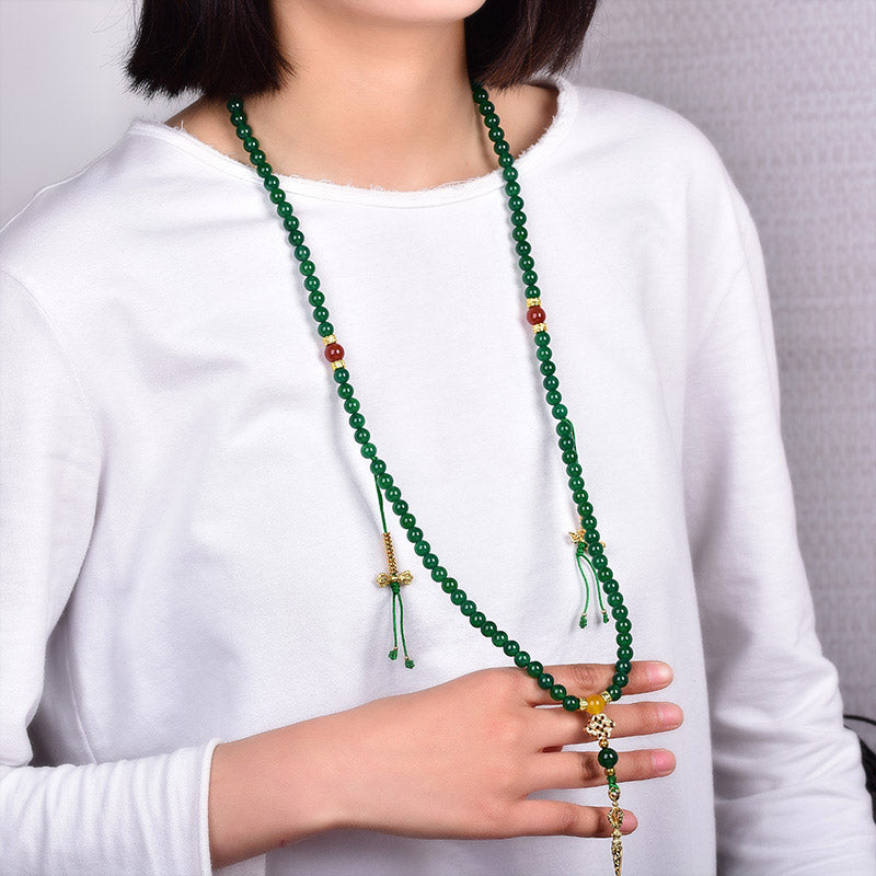 Nimara Ritual 108 Beads Natural Green Agate Success Bracelet Mala